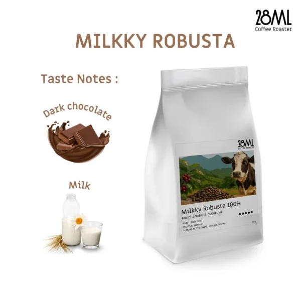 Milkky Robusta – 100% Dark Roast Robusta Beans for Milk Coffee, Bold Chocolate Flavor.